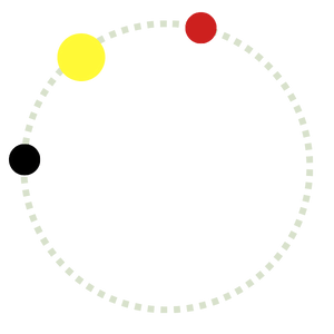 Graphic Circle "3-dots" in light grey dotted circle with three dots in youtube red, tiktok black, and snapchat yellow