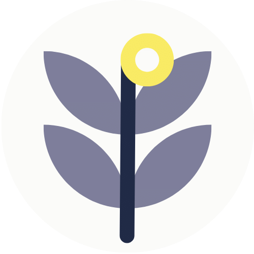 Website icon for "blossoming" or "growth" in navy, light blue, and yellow